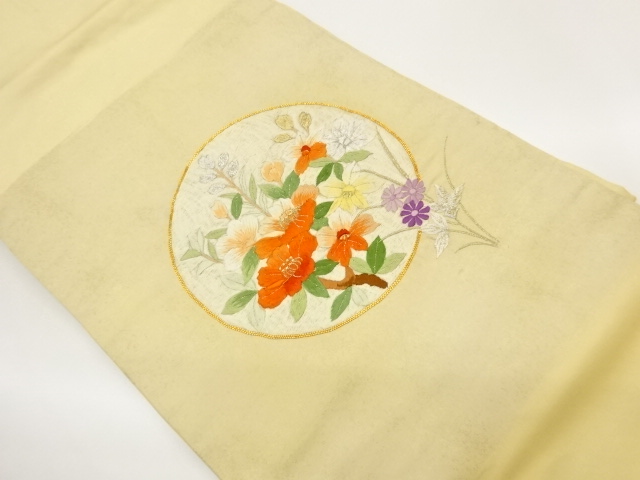 JAPANESE KIMONO / KINKOMA EMBROIDERY ROUNDEL / FLORAL PATTERN NAGOYA O